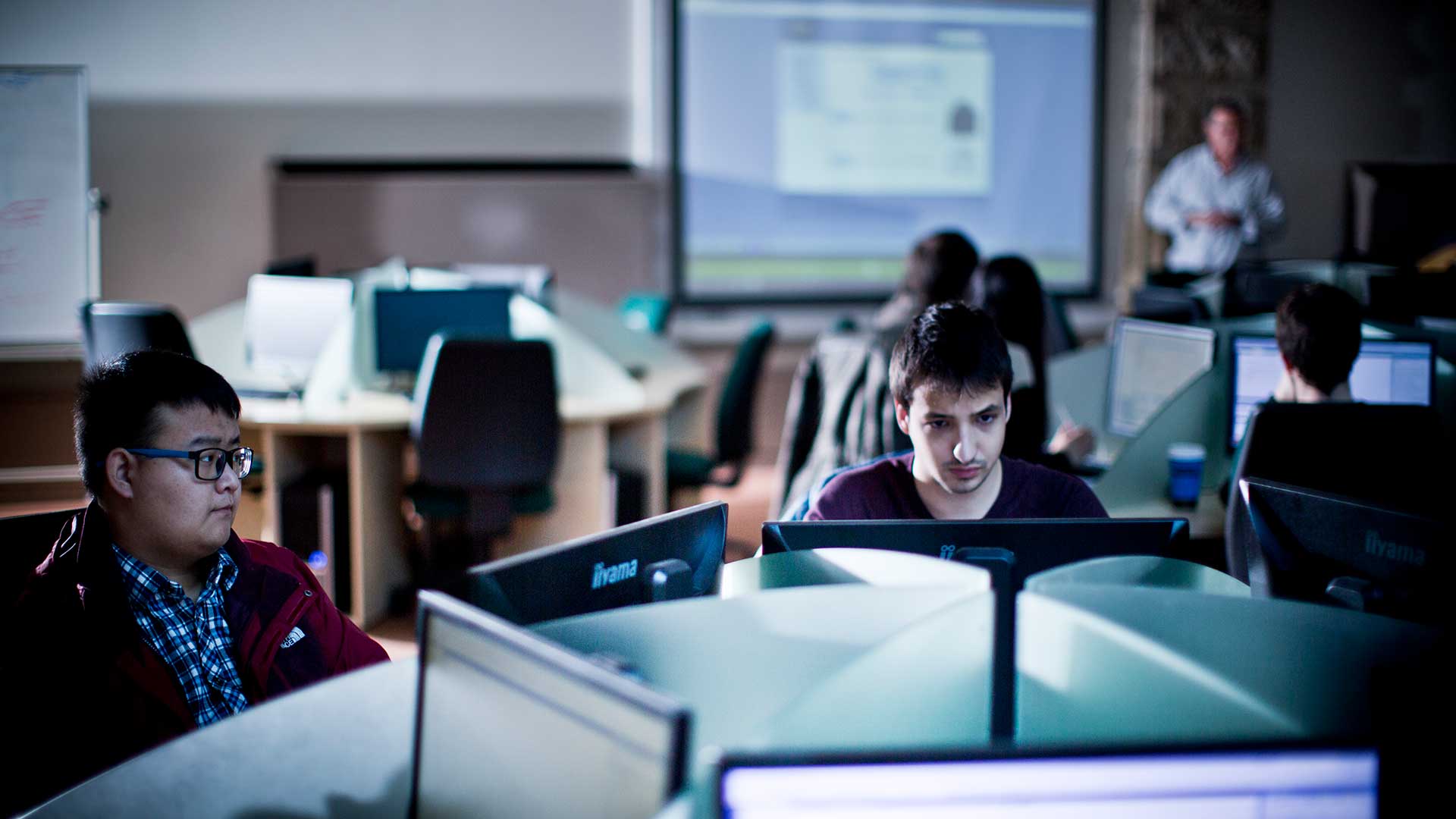 Male students in computer lab