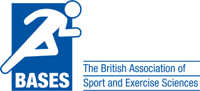 British Association of Sport and Exercise Logo, white figure on blue background