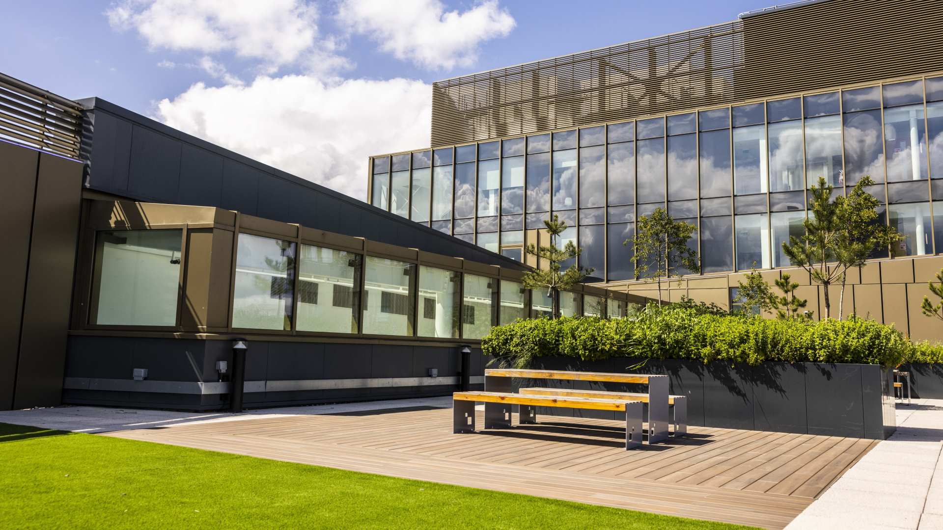 The garden on the fourth floor of the Daphne Steele Building