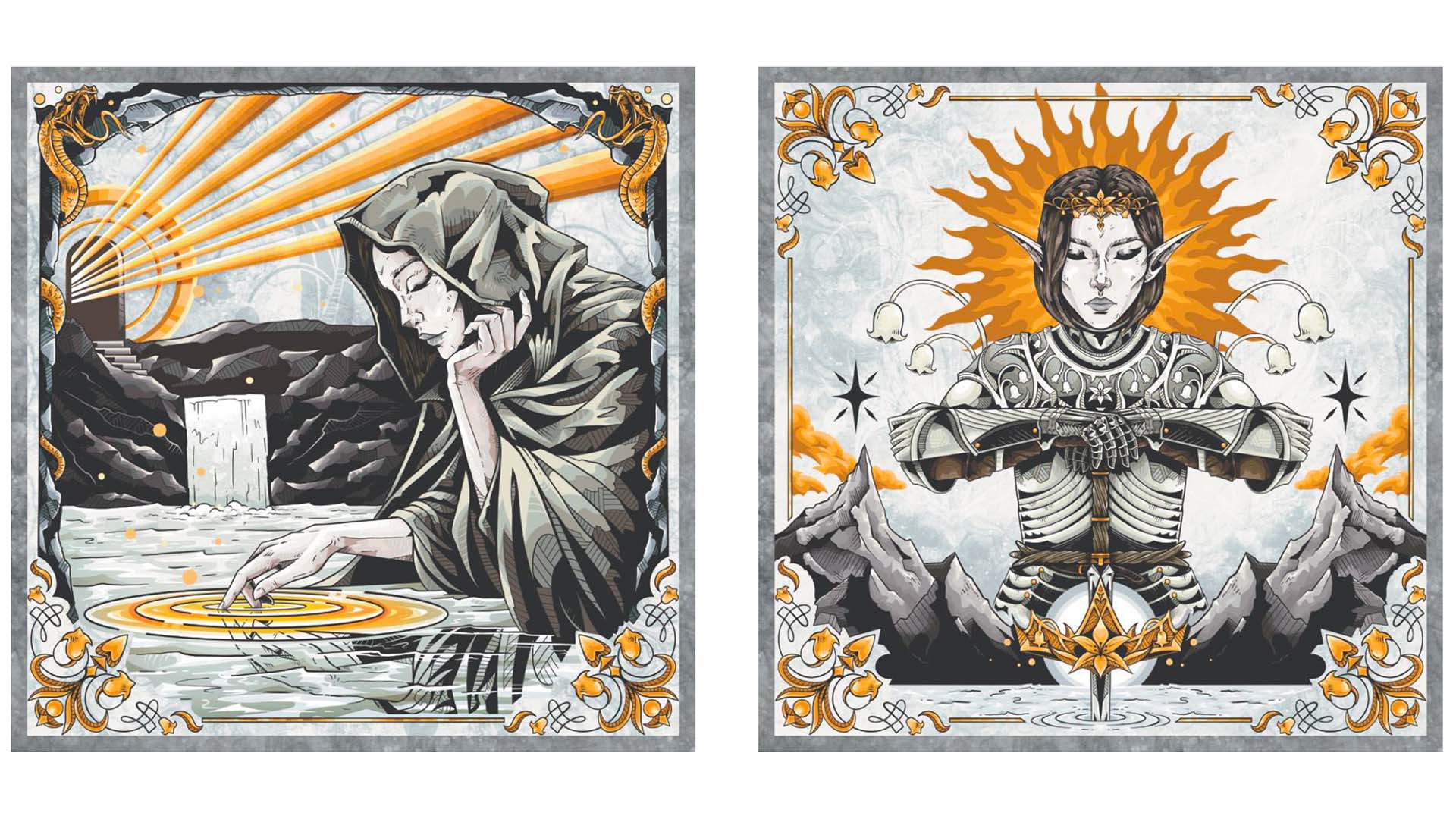 Student artwork depicting mystical creatures