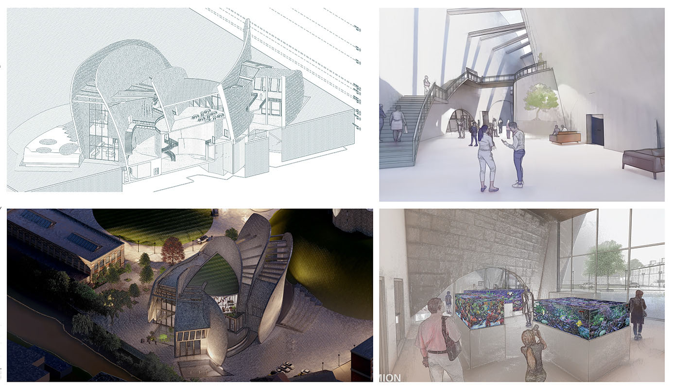 Student drawing of The Immersive Ocean Exhibit Centre in York