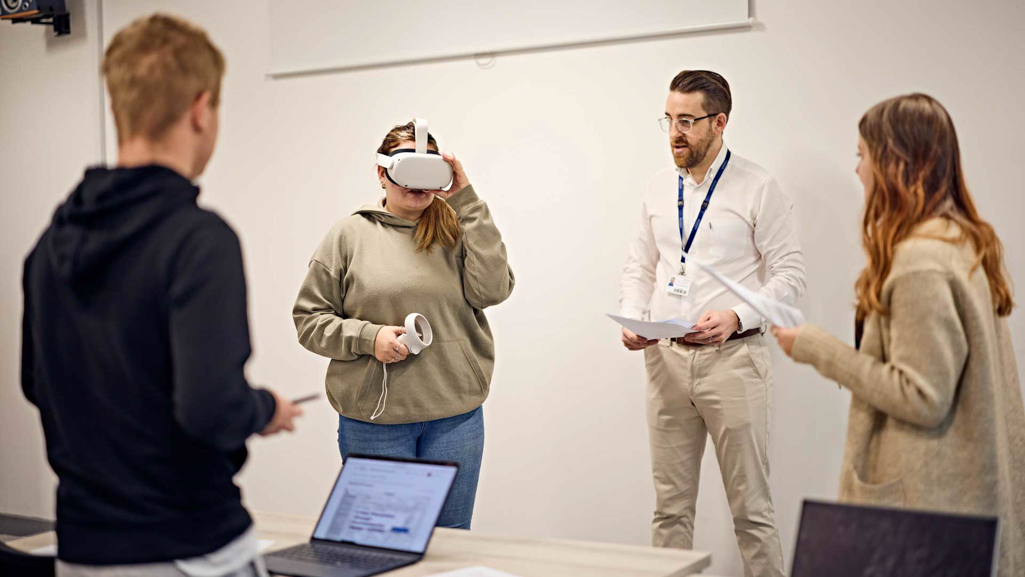 Students undertaking a crime prevention survey using virtual reality.